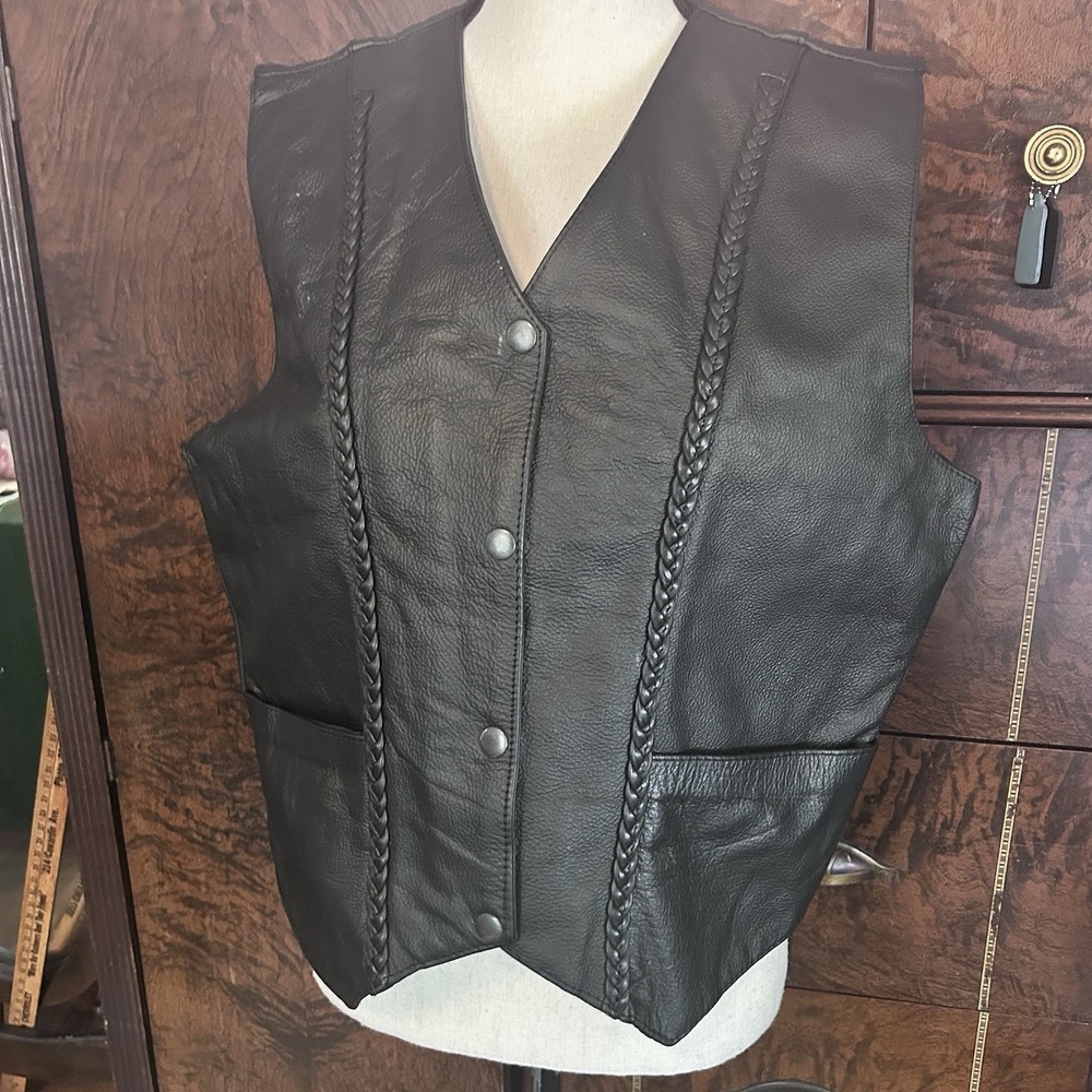 Interstate Leather Women's 2XL Black Biker Vest Lace Up Women Ride